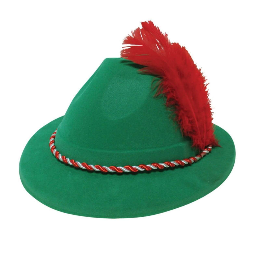 Oktoberfest Hat Green Red Feather German Beer Festival