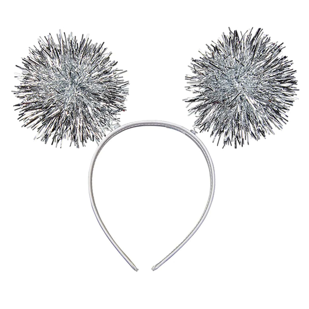 Silver headband with 2 silver tinsel balls on springs