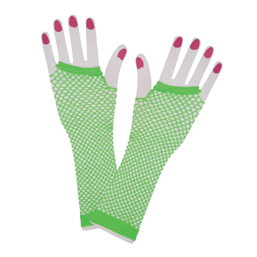 Long Fishnet Gloves Neon 1980s Fancy Dress Pop Disco Neon Green