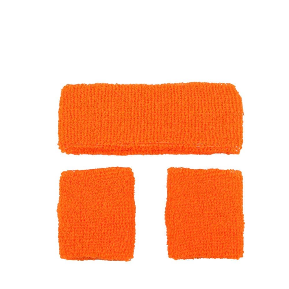 Sweatband & Wristbands Set Neon 80s Fitness Fancy Dress Neon Orange