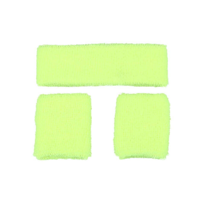 Sweatband & Wristbands Set Neon 80s Fitness Fancy Dress Neon Yellow