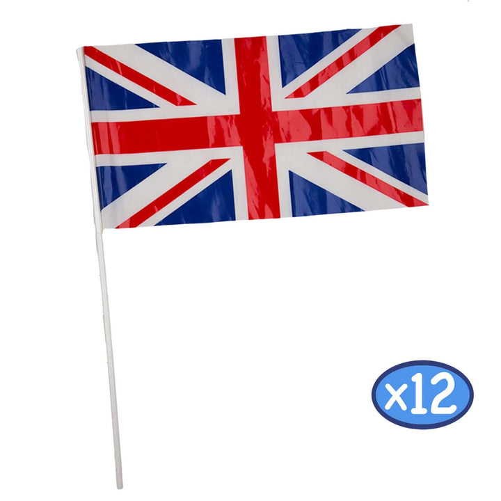 Pack of 12 Hand Flags 30x17cm National Sports Royal Street Party Union Jack