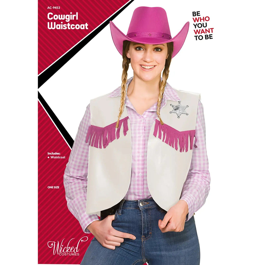 Packaging of cowgirl waistcoat with sheriff star badge