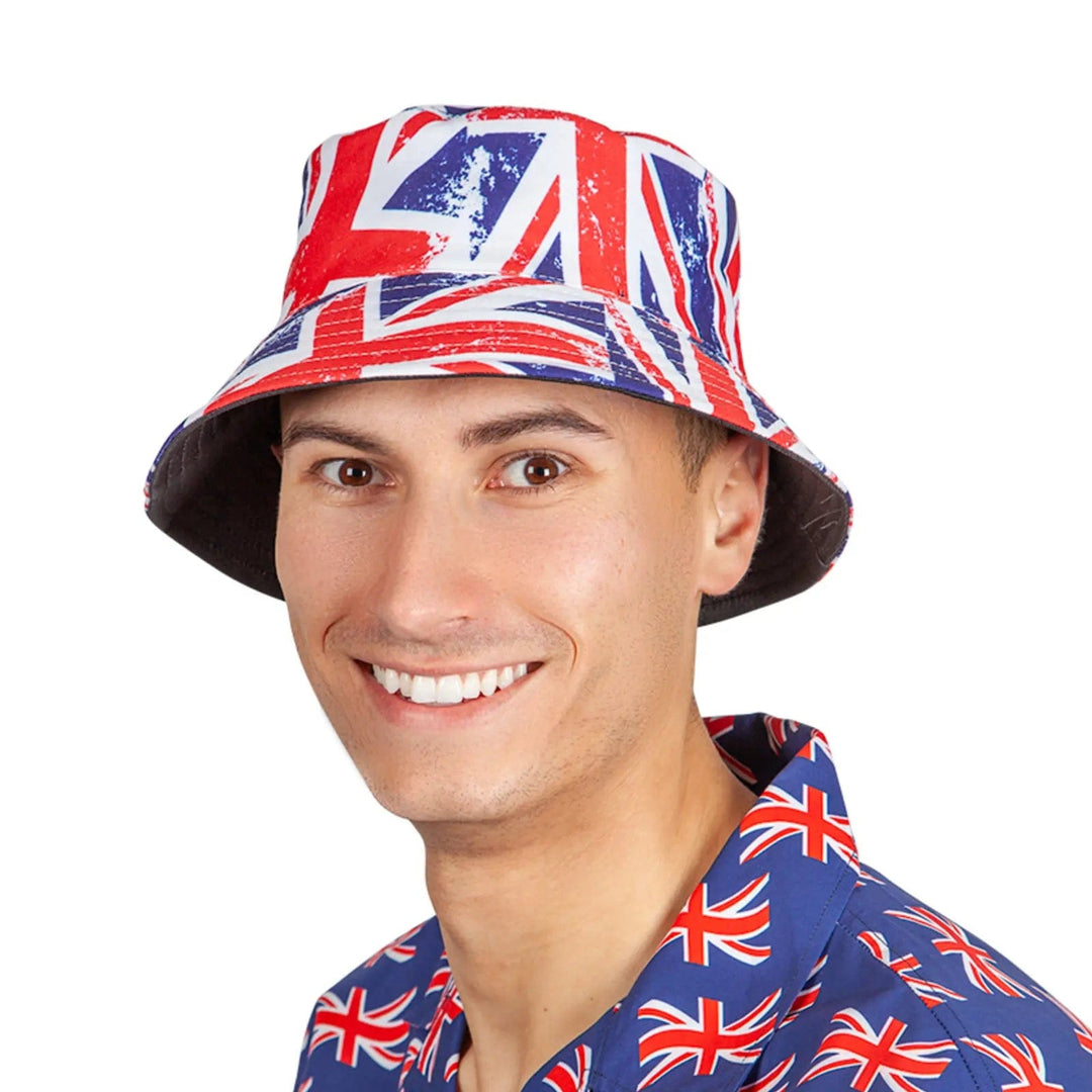 Man wearing GB printed bucket hat