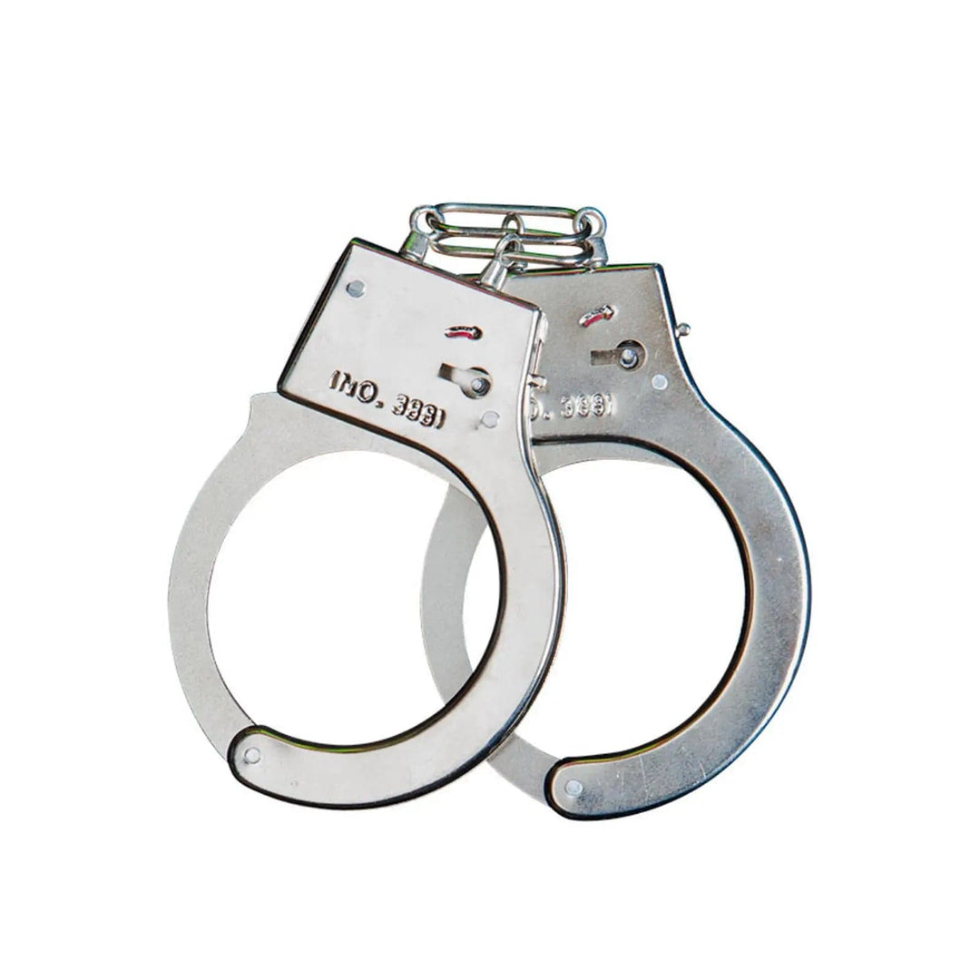 Set of silver metal handcuffs accessory for police fancy dress costumes