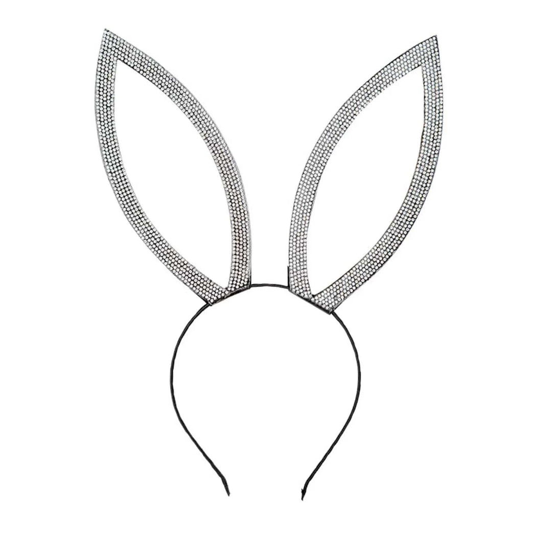 Pair of diamante bunny ears on a black headband for fancy dress costumes