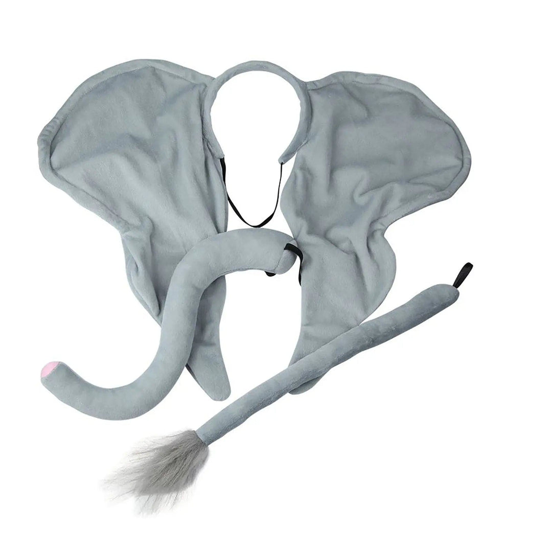 3 piece elephant set for adults, includes grey ears, trunk and tail