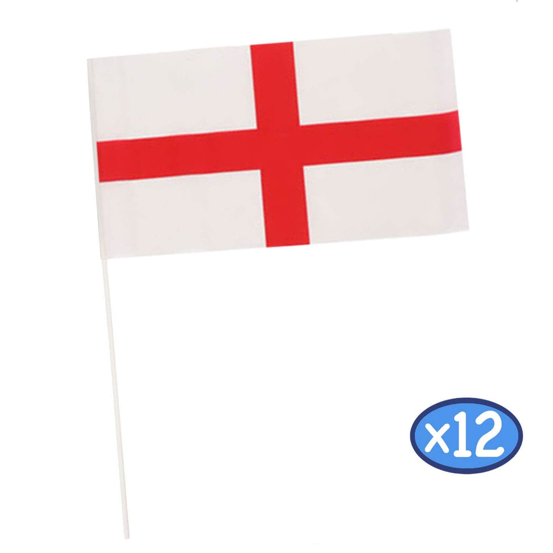 Pack of 12 Hand Flags 30x17cm National Sports Royal Street Party England