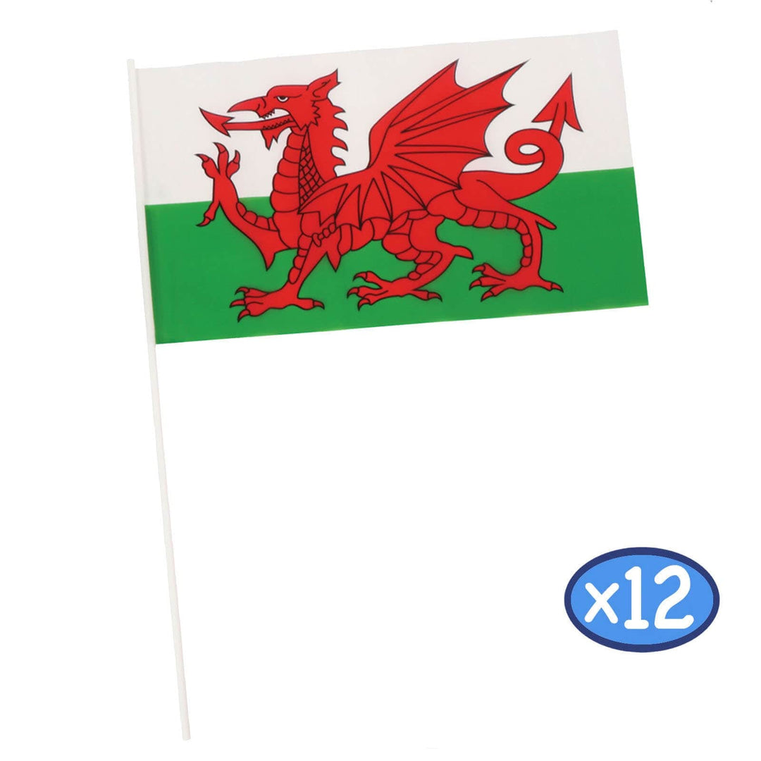 Pack of 12 Hand Flags 30x17cm National Sports Royal Street Party Wales