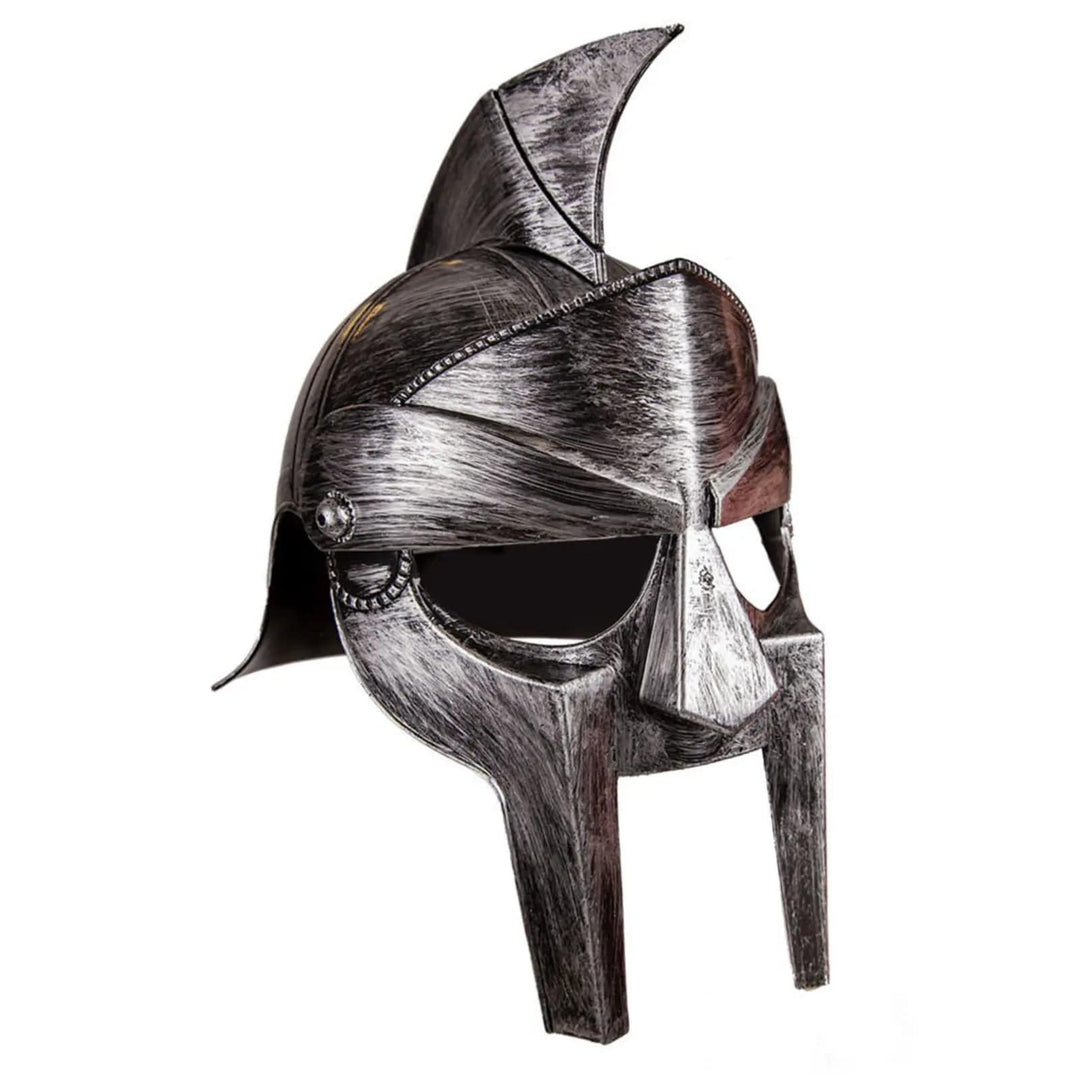 Silver Roman gladiator helmet for adults fancy dress costumes