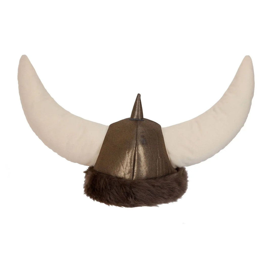 Brown faux leather and fur Viking Helmet with soft horns for fancy dress party costumes