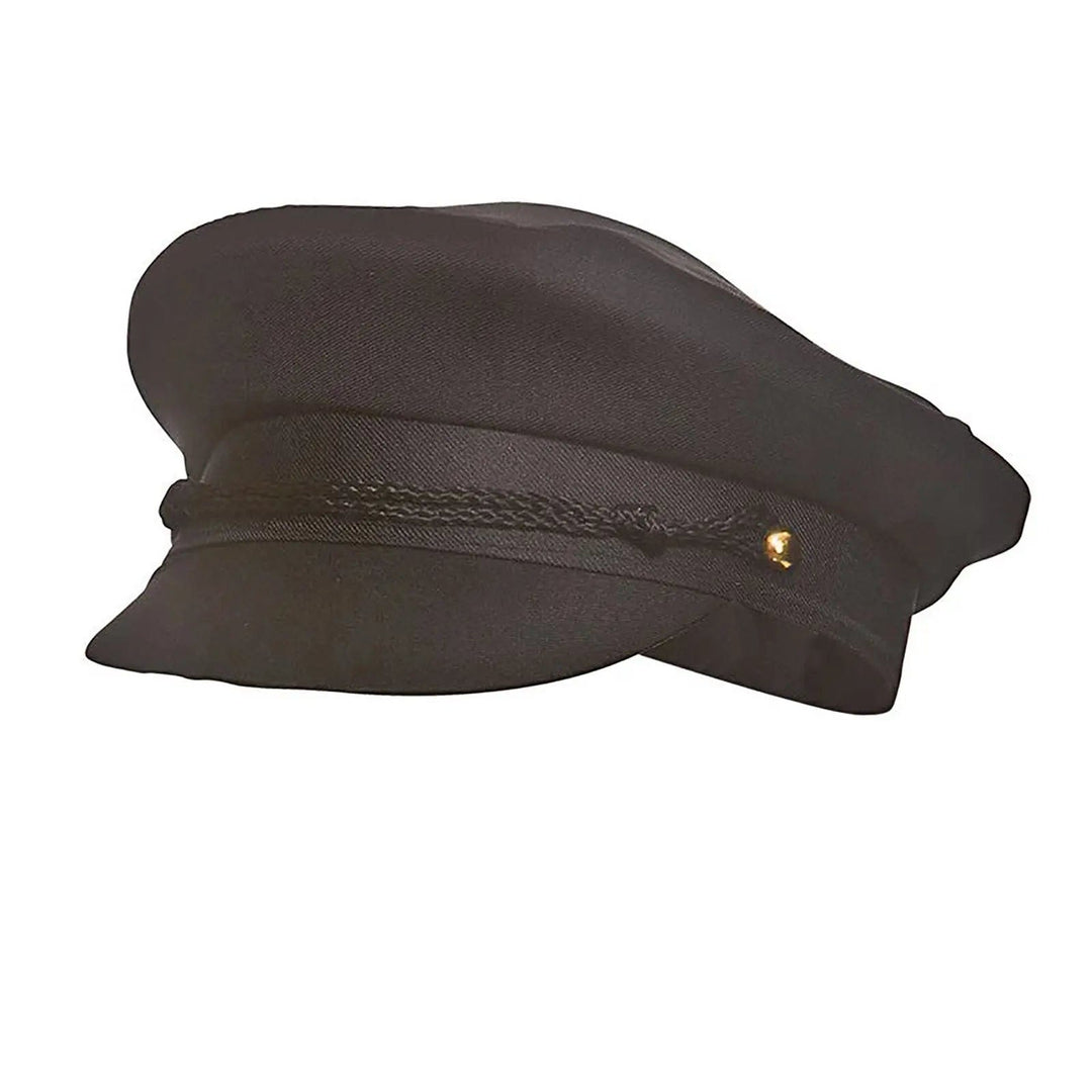 Black driver's cap with black braid and a gold button