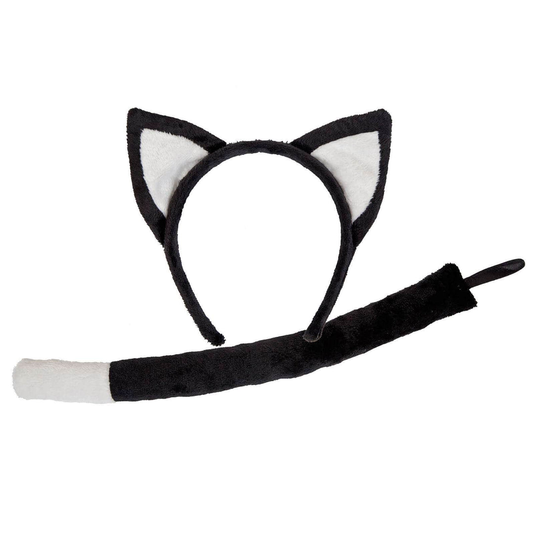 Ears & Tail Set Kids Farm Animals Fancy Dress Pets Black & White Cat