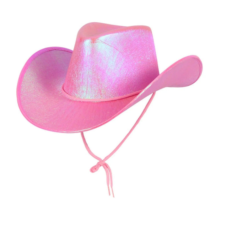 Pink iridescent cowgirl hat for cowboy theme fancy dress parites