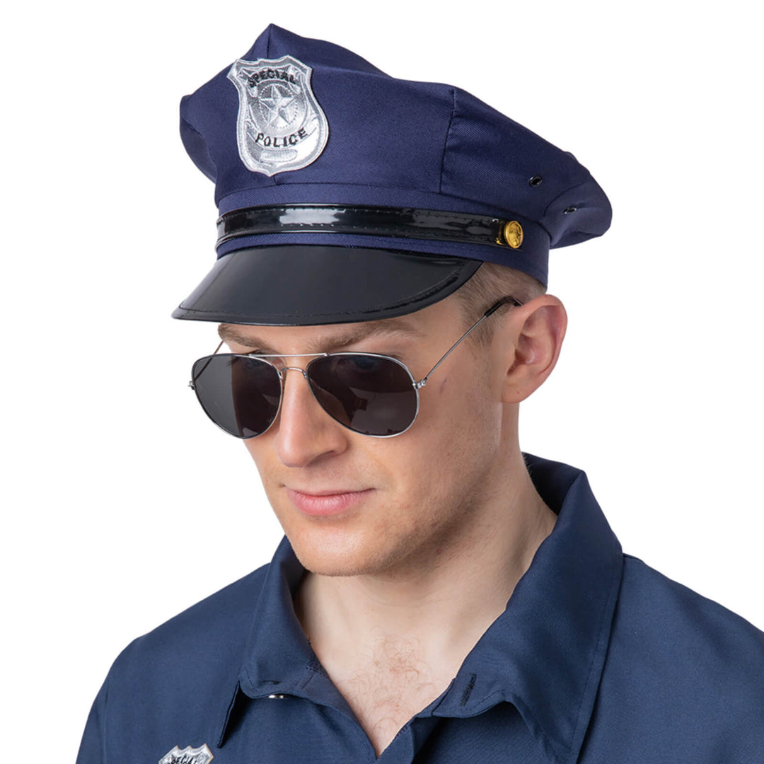 Adults American Cop Hat Police Officer Blue Cap Fancy Dress Accessory