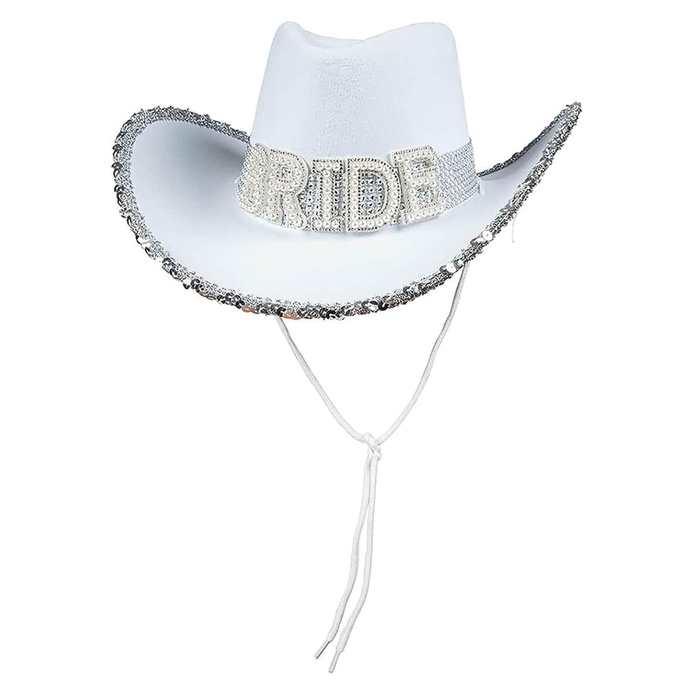 Texan Cowgirl Hat Bride White Pearls Sequins Hen Night Party