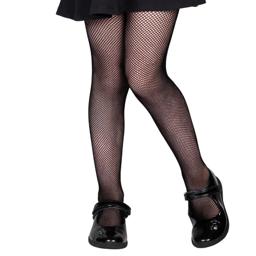 Pair of kids black fishnet tights for fancy dress costumes and role play fun