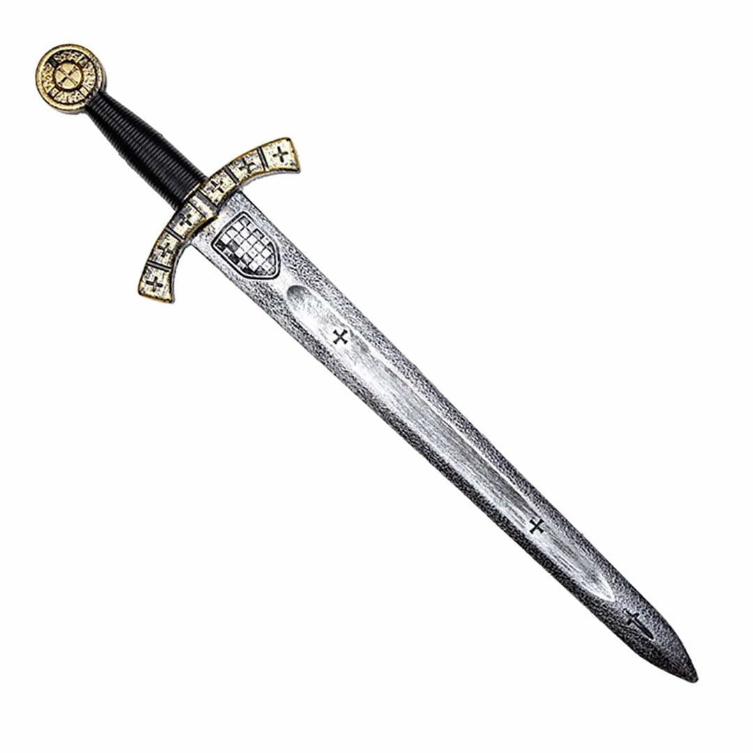 Kids medieval sword with weather silver plastic blade and Gold coloured hilt and handle