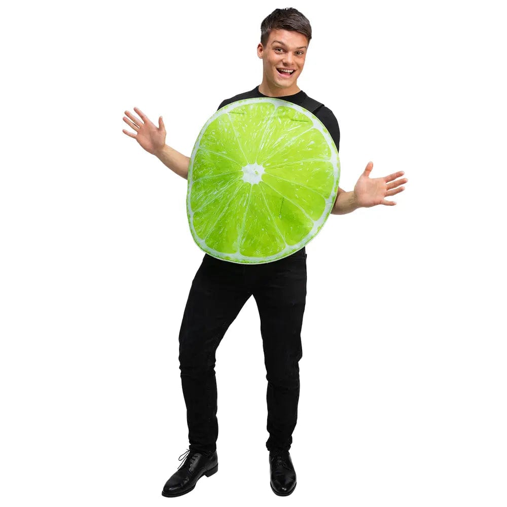 Man wearing a slice of lime costume fro food & drink theme fancy dress parties and Halloween