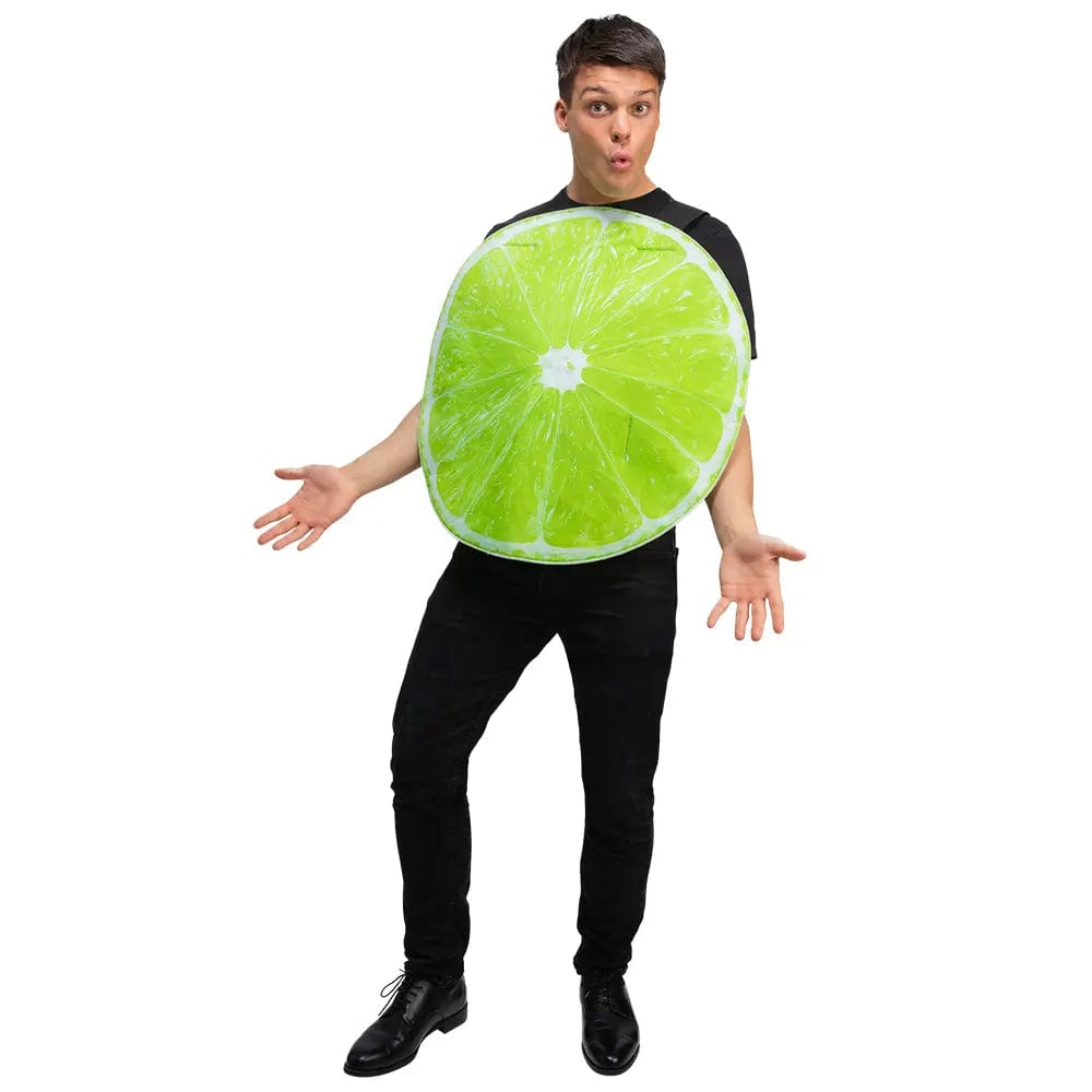 Young man dressed up as a slice of lime for fancy dress parties