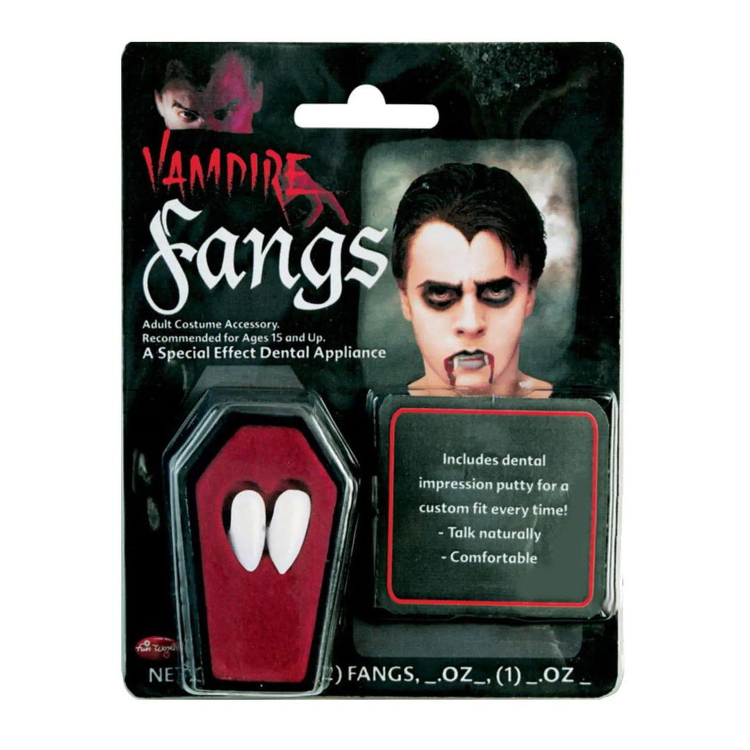 Set of vampire fangs in packaging for Halloween and fancy dress costumes