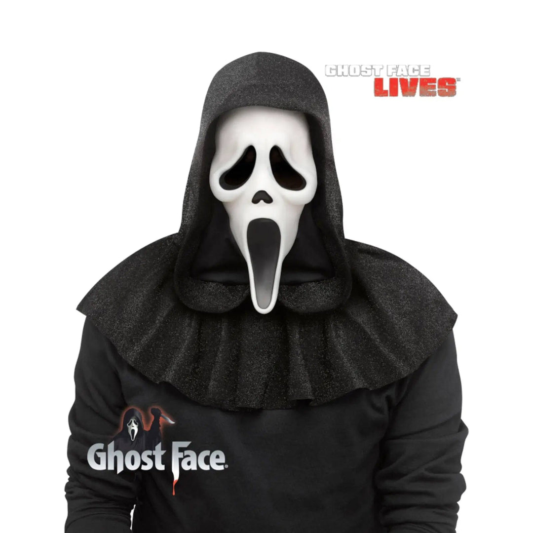 Ghost Face white mask with black hood for Halloween fancy dress costumes