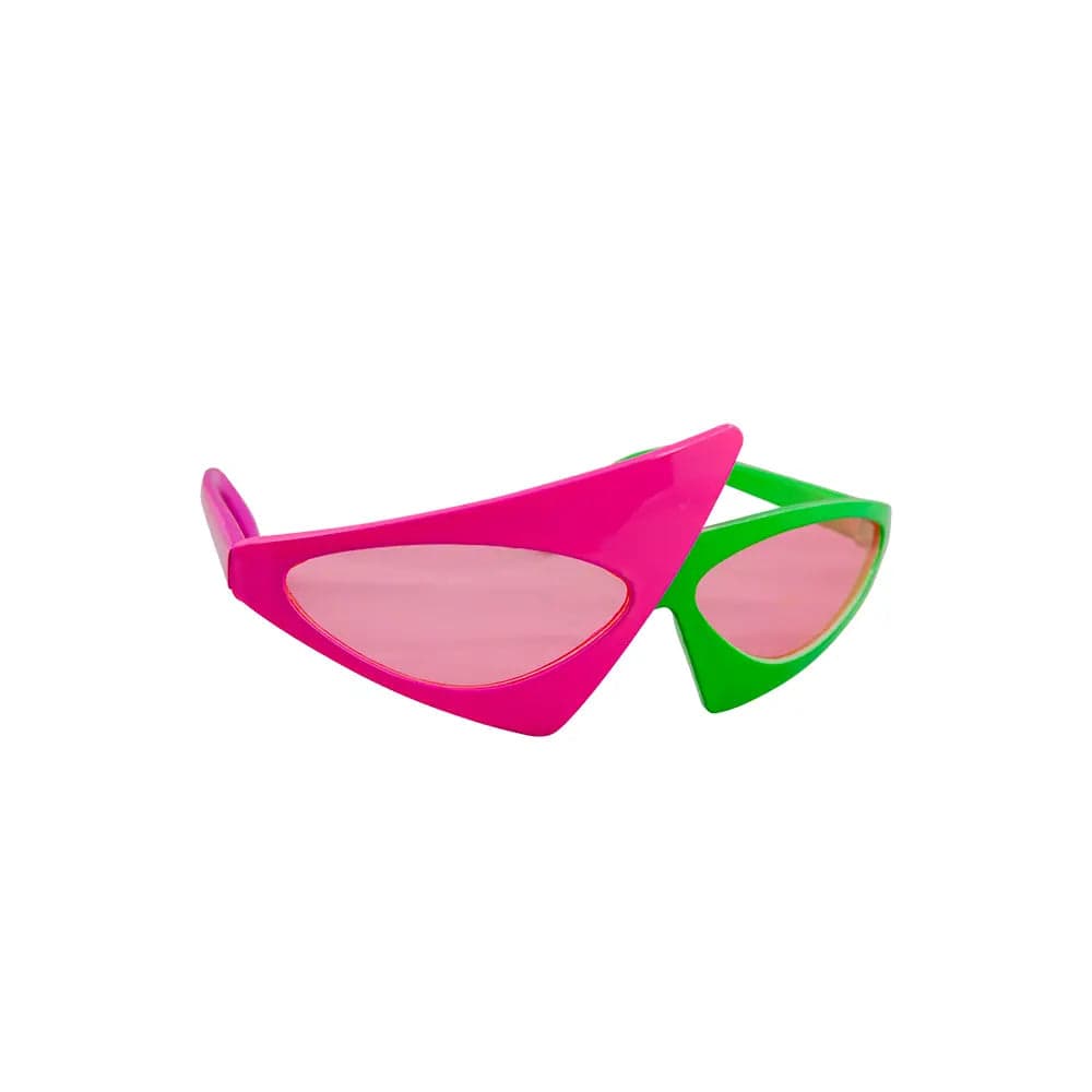 Rose tinted neon pink and green zig zag shades for fancy dress costumes