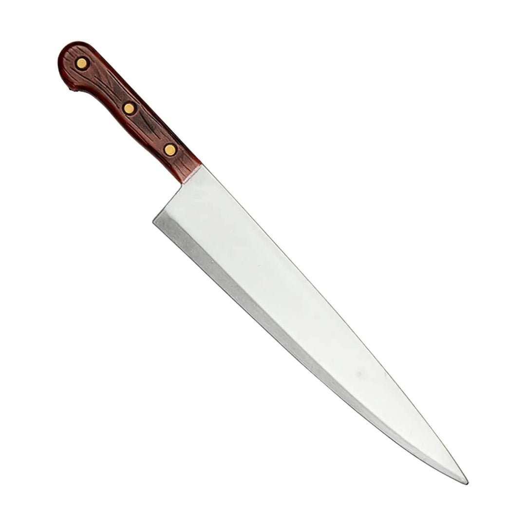 large plastic butcher knife prop with wood effect handle for halloween fancy dress costumes