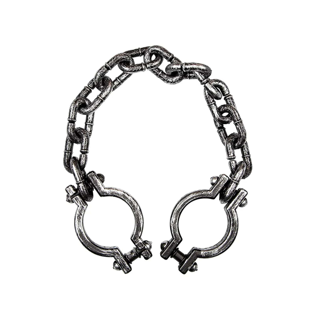 Set of convict shackles in plastic painted silver and black