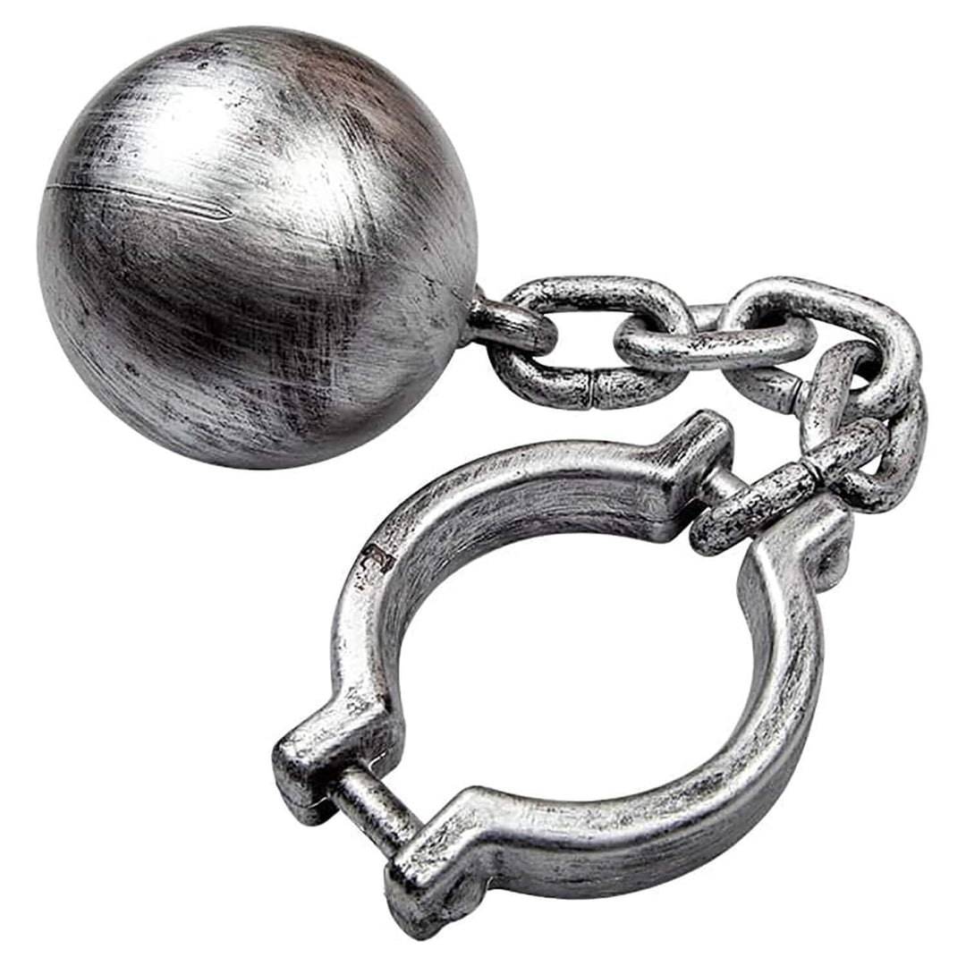 Deluxe Convict Ball & Chain Aged Silver Prisoner Halloween Prop