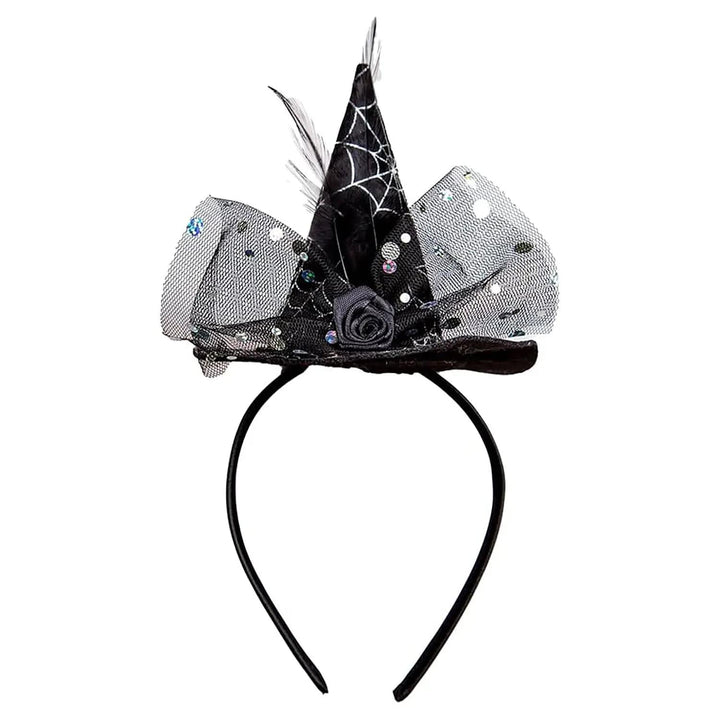 Mini witch hat on a headband for Halloween fancy dress parties