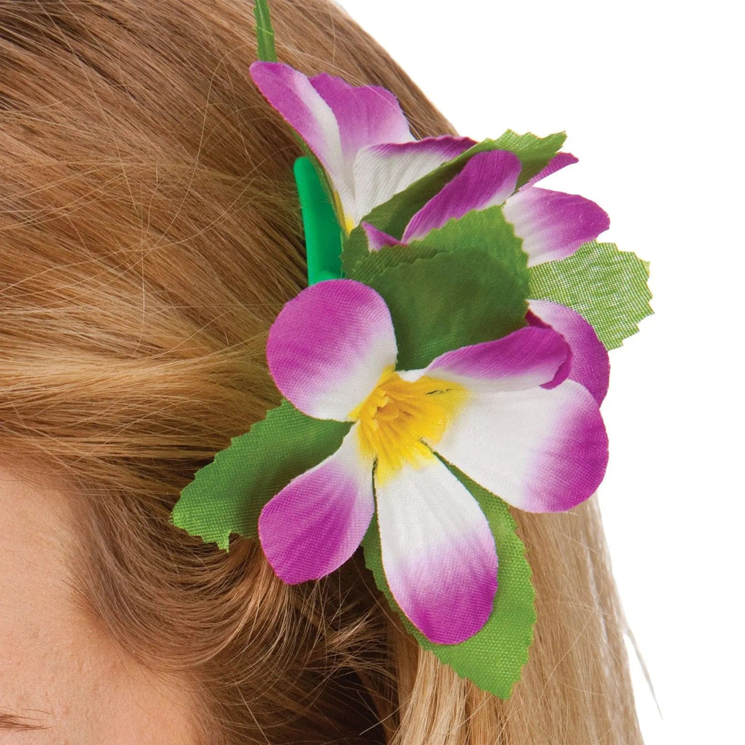 Hair clip with purple and white artificial flowers for fancy dress costumes