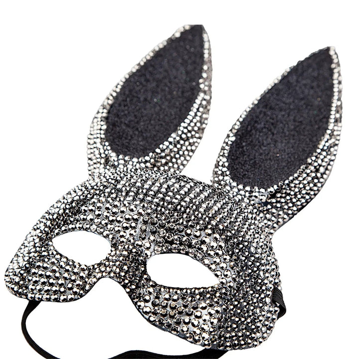 Close up of rhinestones on a bunny ears mask for fancy dress costumes