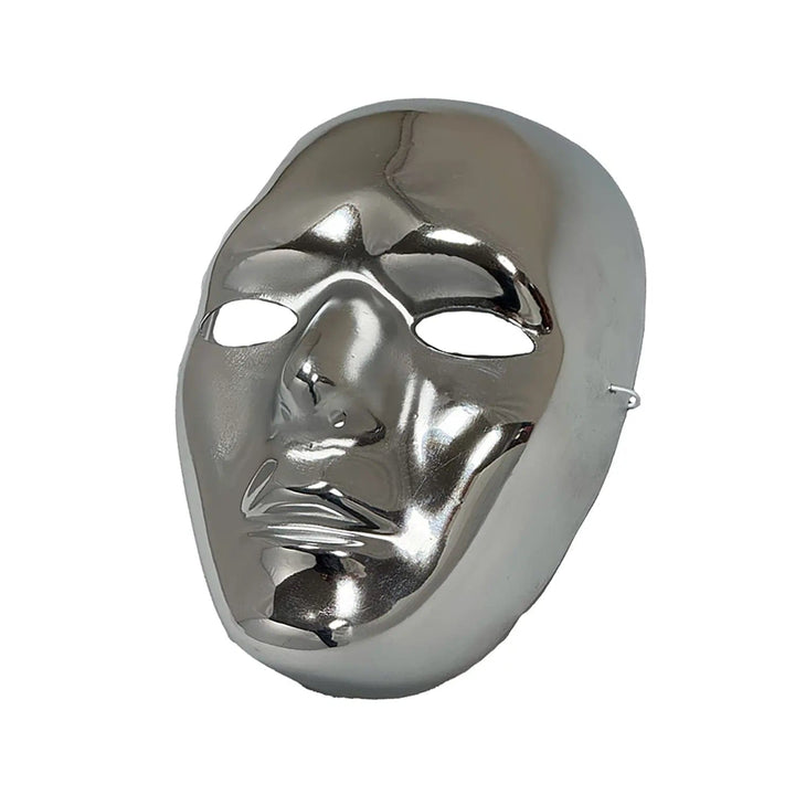 Silver cyborg face mask for Halloween and fancy dress parties