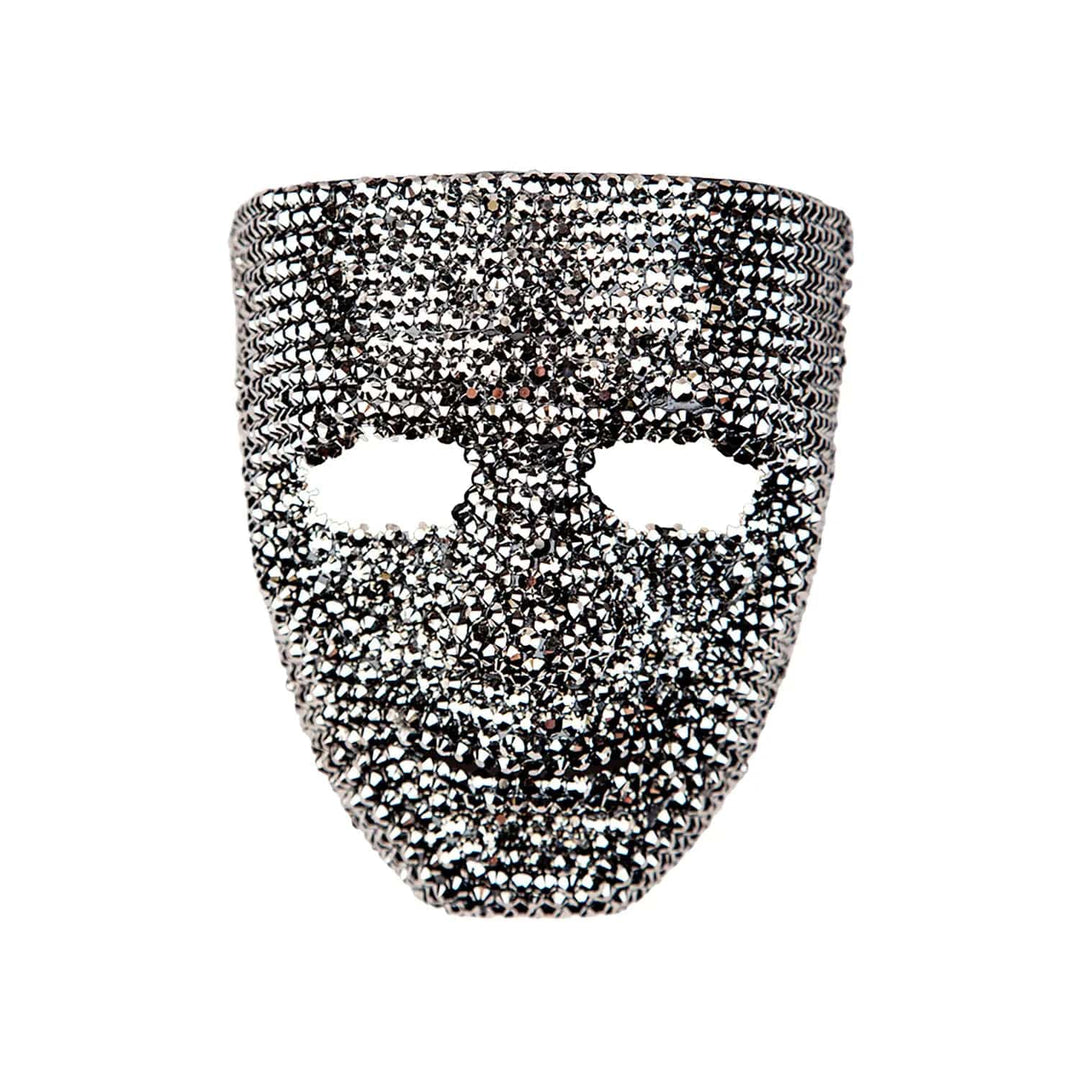 Silver and grey jewelled face mask for a masquerade ball