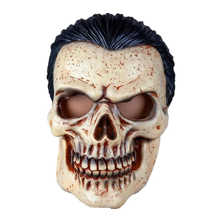 Finely detailed skull mask with black hair for fancy dress horror costumes