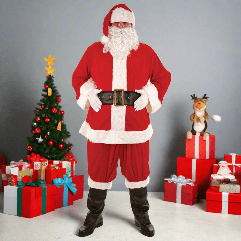 Wicked Santa Deluxe Costume in a Christmas Themed Setting