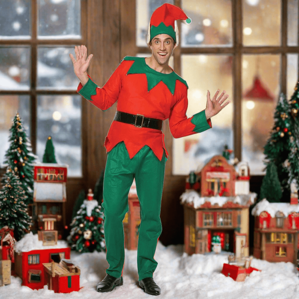 Mens Christmas Elf Santa's Little Helper Costume One Size