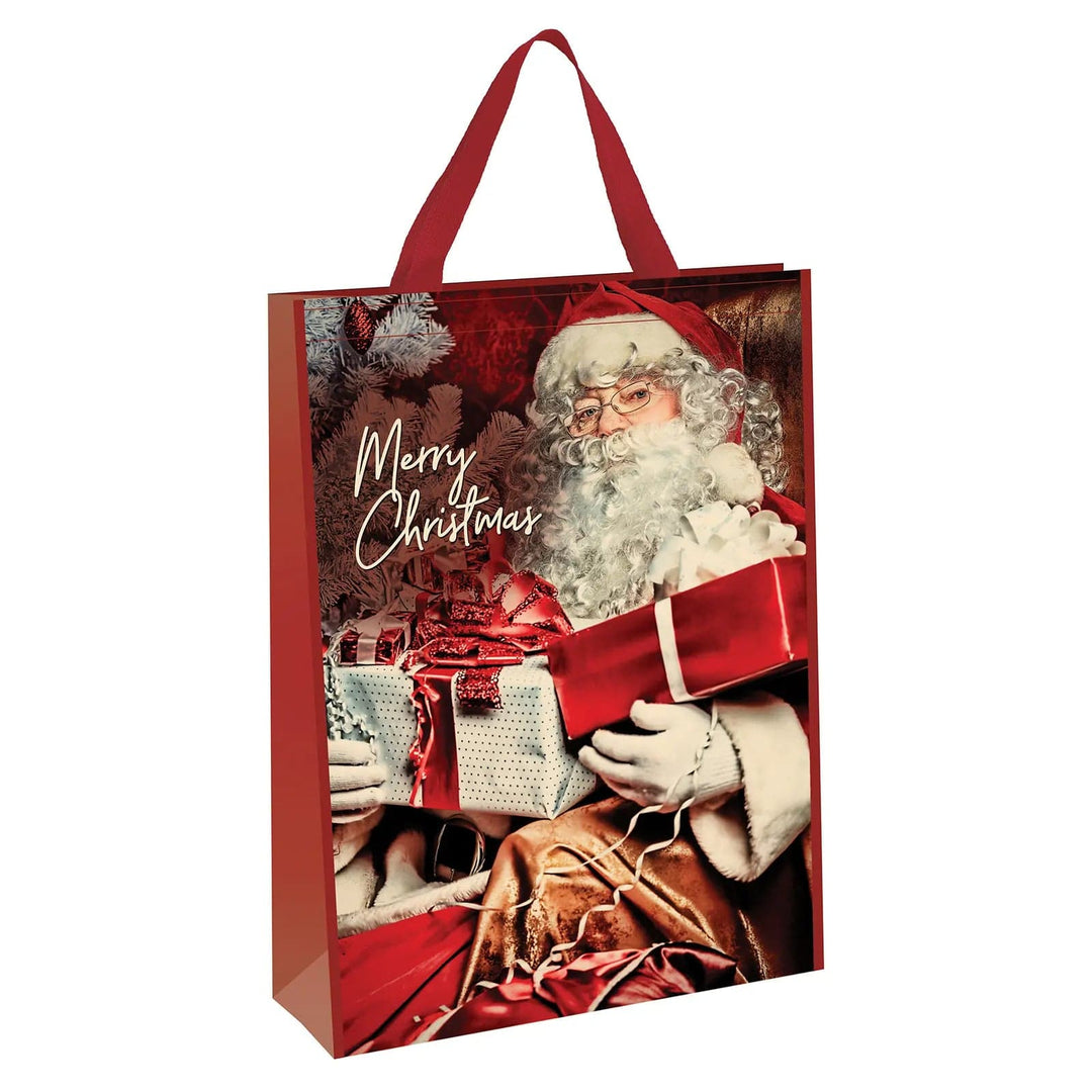 Traditional Santa design large Christmas gift bag with red handles