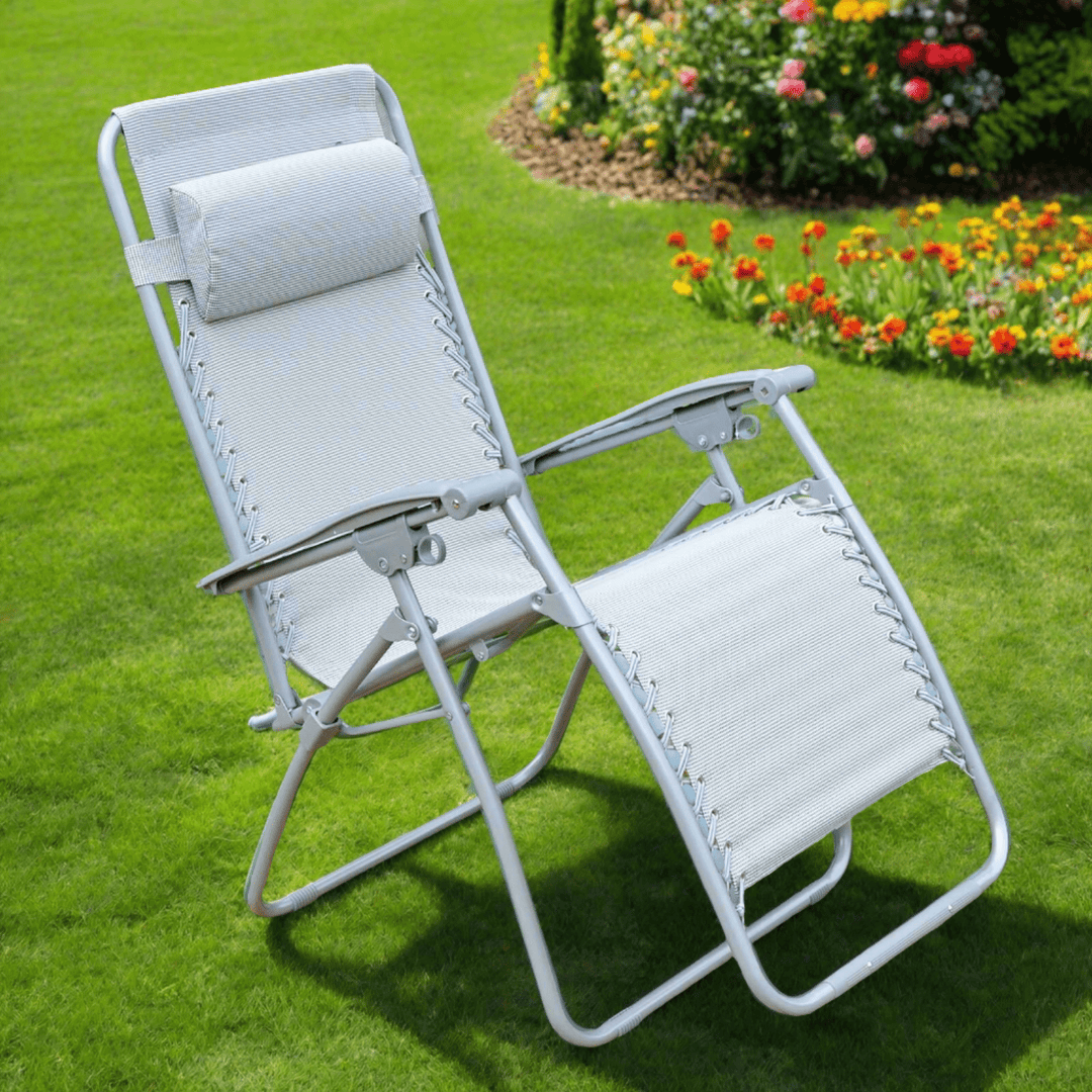 Garden Recliner Chair Silver Grey Marl Zero Gravity Relaxer Texteline