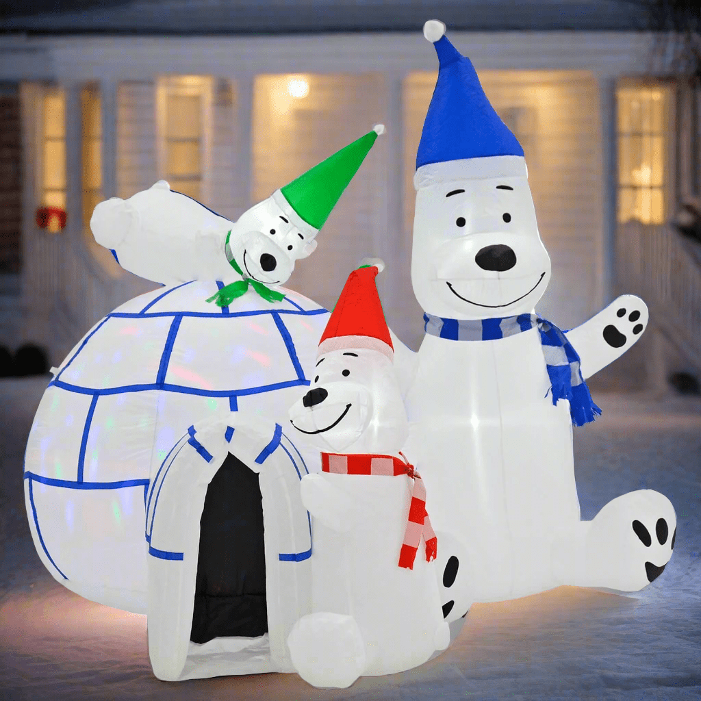 6ft Inflatable Igloo LED Disco Lights Polar Bears Decoration