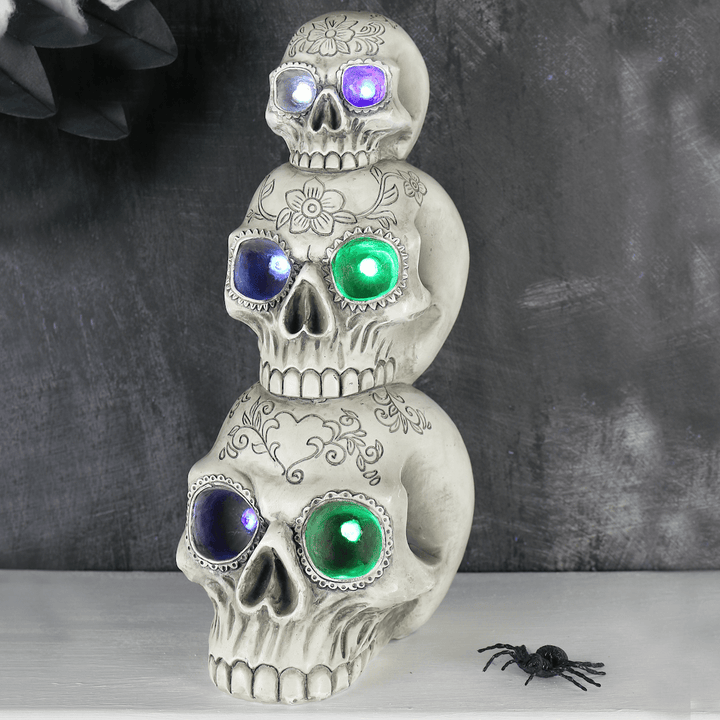 Light Up Skull Stack Colour Change LED Halloween Decoration 30cm