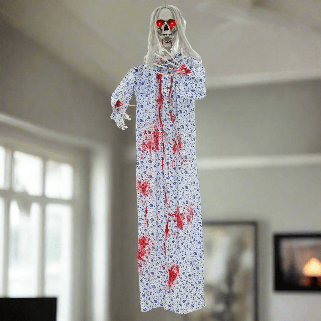 5ft Screaming Skeleton Woman Light Up Eyes Hanging Decoration