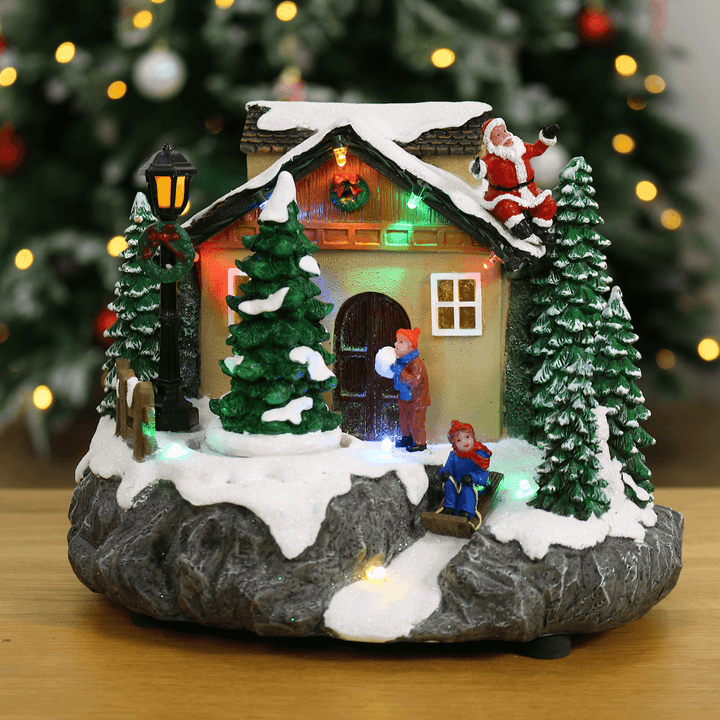 Christmas Village Light Up Moving Snow Scene Sledge Santa 20cm