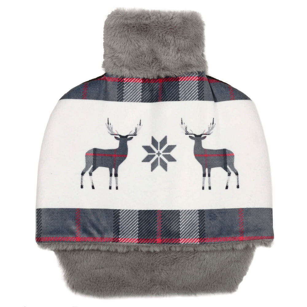 Christmas Foot Warmer Slipper Hot Water Bottle Reindeer Tartan Grey