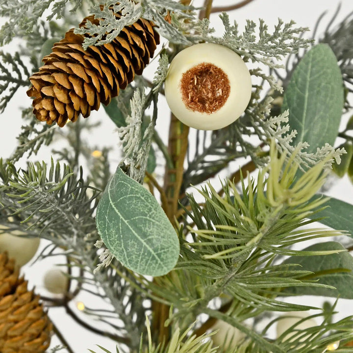 Branches with pine cones and white berries and festive foliage