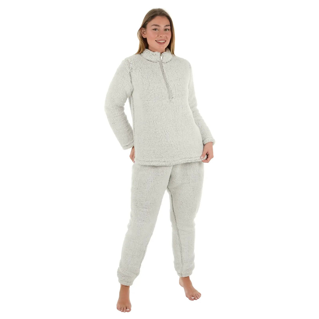 Buy Womens Sherpa Fleece Pyjamas PJs Twosie Plush Grey XS Stock XS Stock