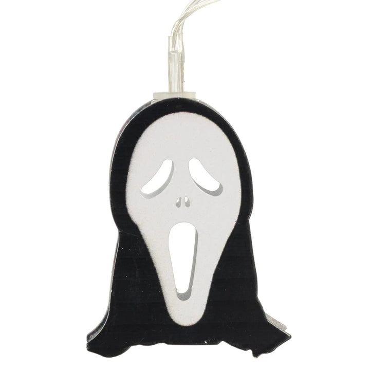 Screaming ghost face Halloween string light with black and white metal casing