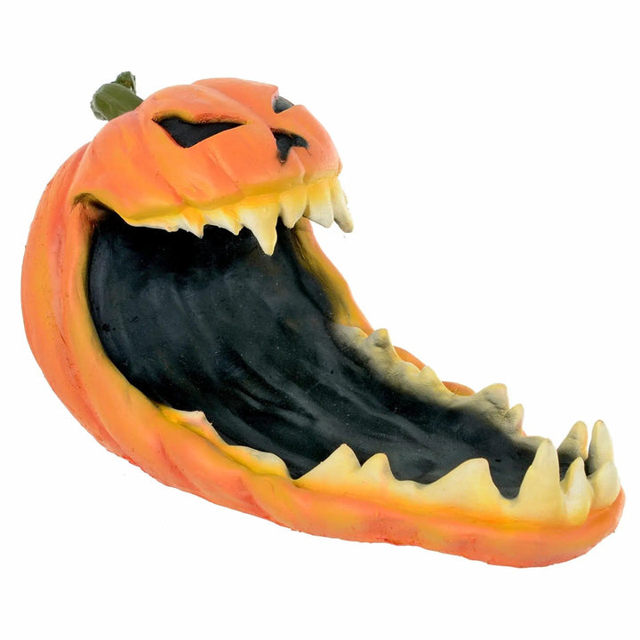 Large evil pumpkin Halloween candy holder with big teeth