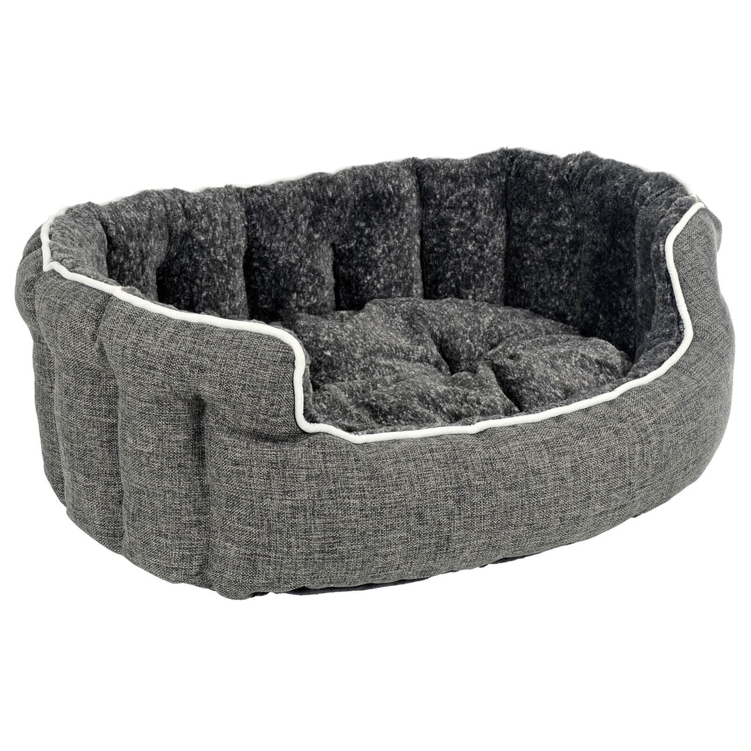 Luxury Oval Pet Bed Linen Fabric Padded Scallop Wall Dog Sofa L